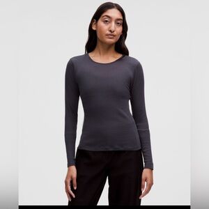 Lululemon Sheer cotton ribbed crewneck long sleeve shirt black night women S